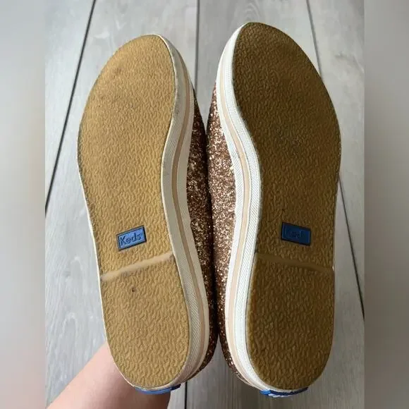 Kate Spade Keds Glitter Sparkle Rose Gold Ribbon Lace Sneakers size 8.5 - Picture 6 of 7